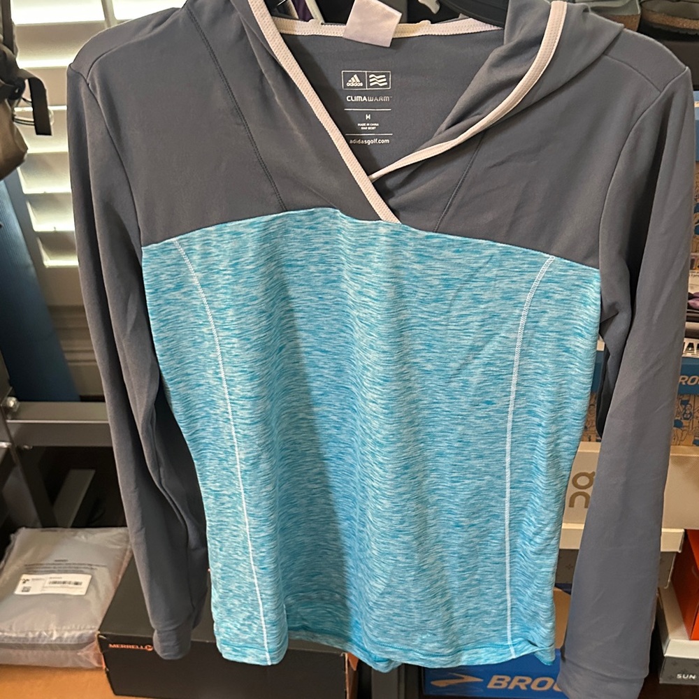 Adidas Gray and Teal Hooded Top